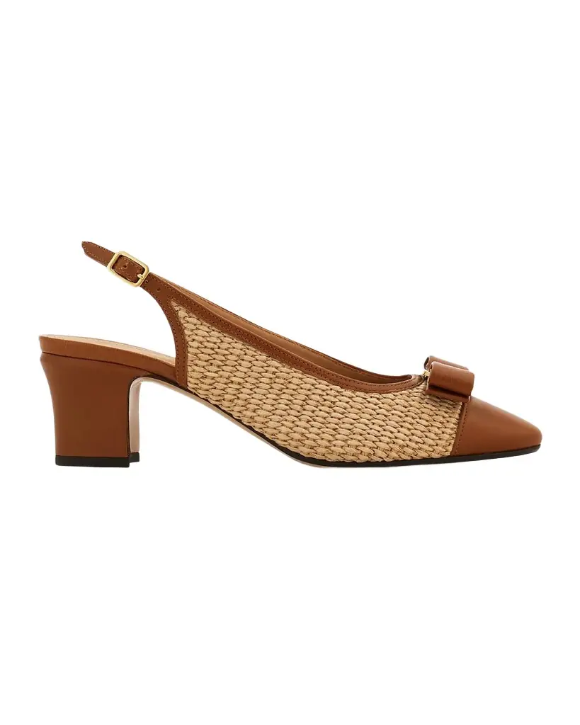 Ferragamo 55mm Vetty Raffia and Leather Slingback Pumps