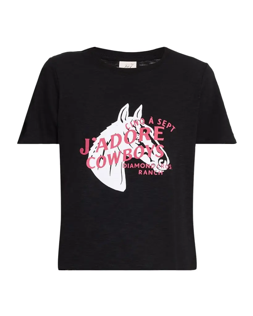 Cinq a Sept J 'adore Cowboys Embellished Shrunken Tee