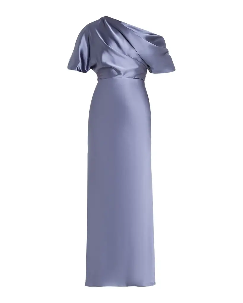 Amsale Draped Satin One-Shoulder Gown