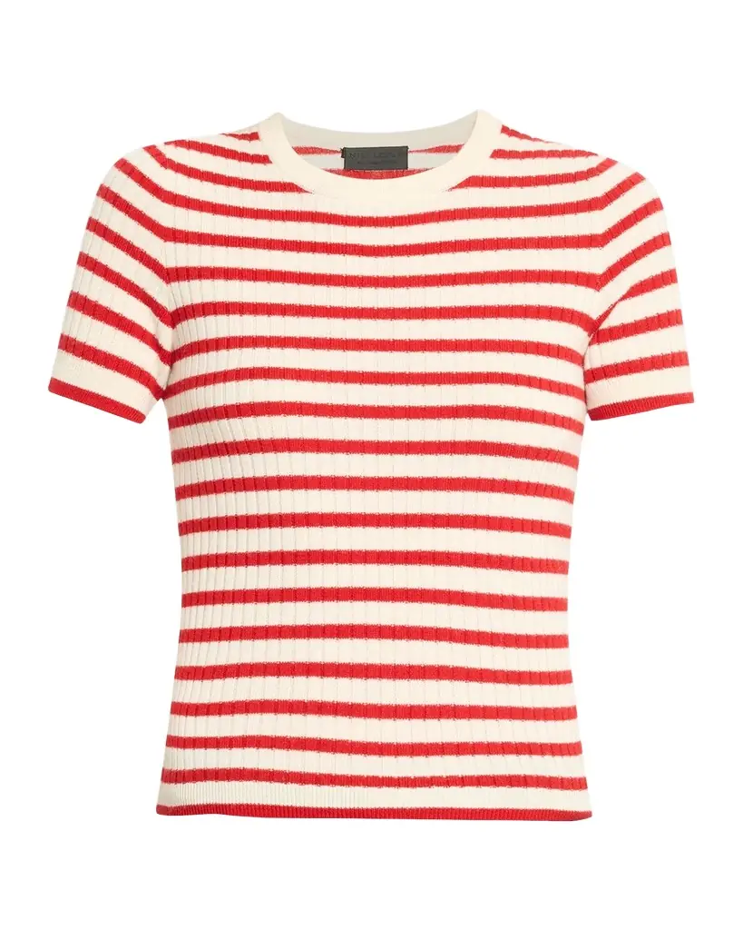 Nili Lotan Alita Striped Cashmere Rib Short-Sleeve Sweater