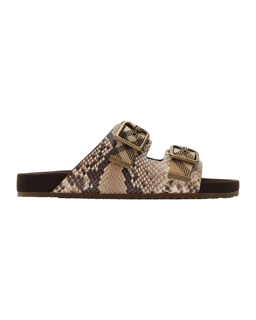 Burberry Urchin Python-Printed Leather Dual Buckle Slide Sandals
