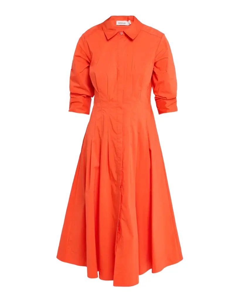 SIMKHAI Jazz Poplin Pintuck Midi Shirtdress