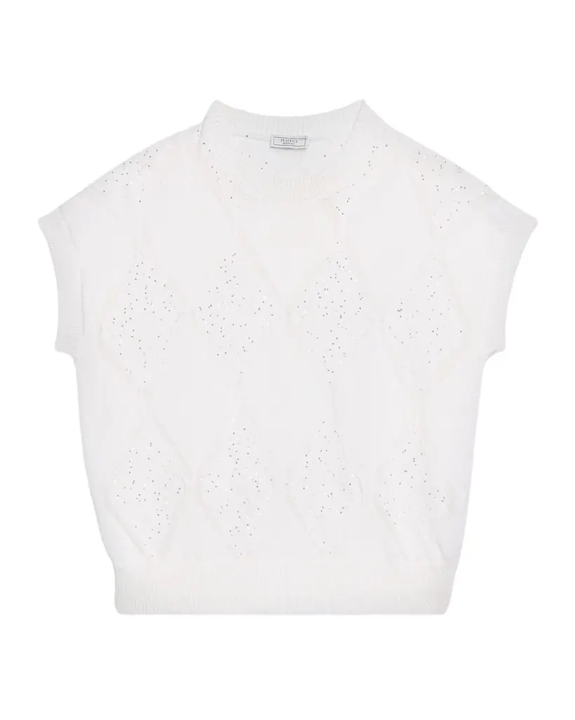 Peserico Tricot Sequin Diamond-Pattern Cotton Sweater