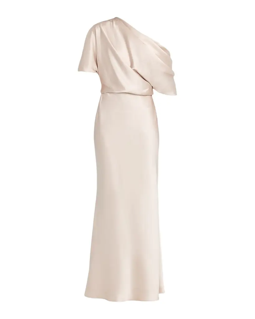 Amsale Draped Satin One-Shoulder Gown