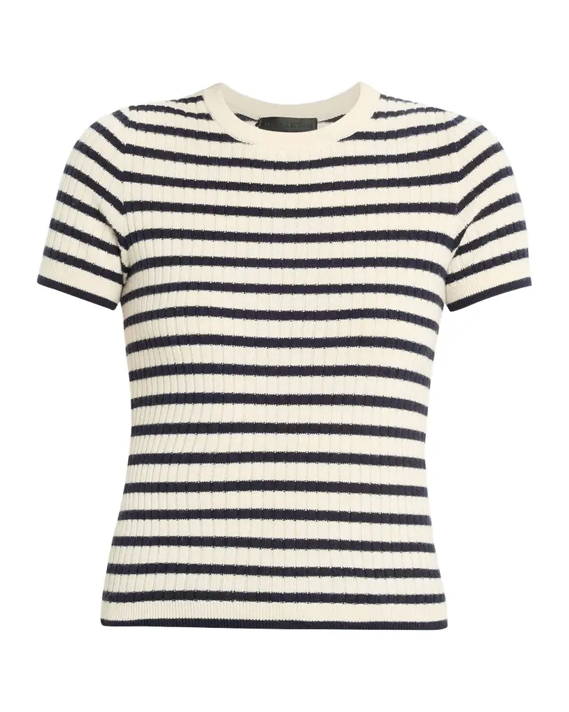 Nili Lotan Alita triped Cashmere Rib hort-leeve weater