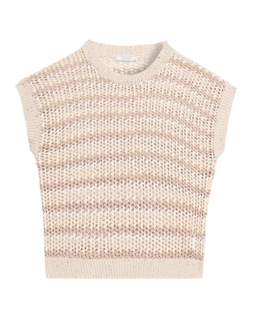 Peserico Tricot Open-Knit Striped Linen Sweater