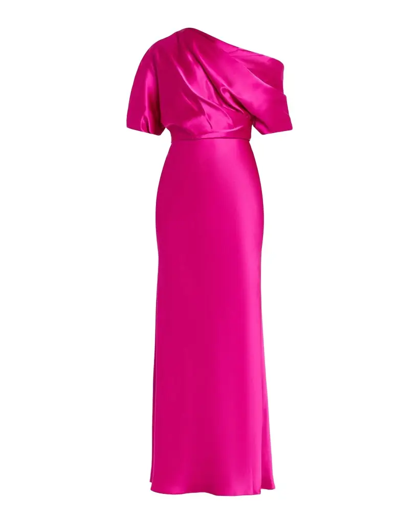 Amsale Draped Satin One-Shoulder Gown
