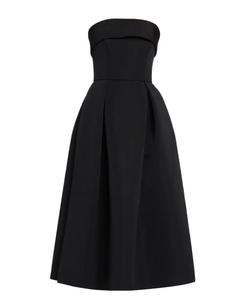 Amsale Foldover Strapless Faille Pleated Midi Dress - Women's Clothing