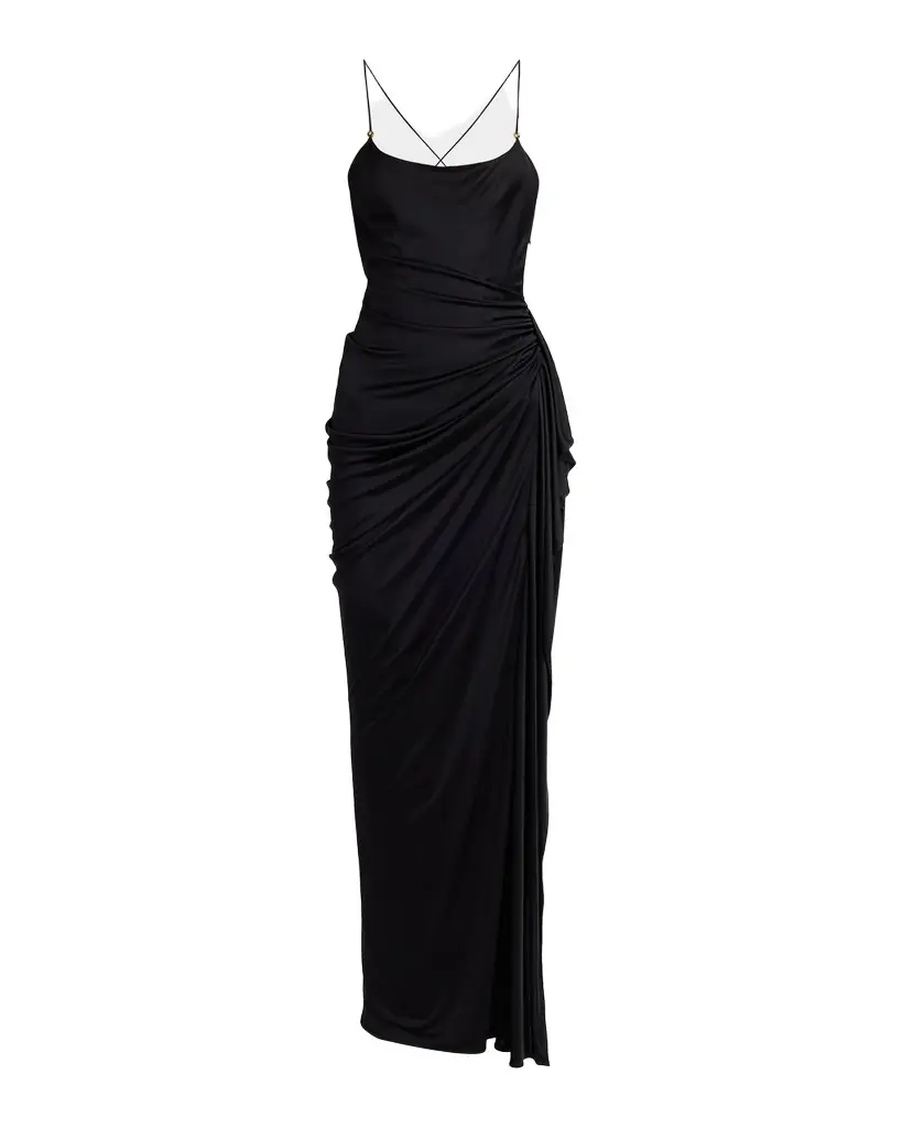 Versace Draped Open-Back Gown