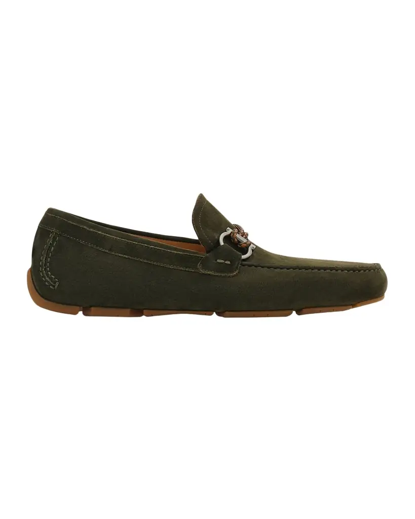 Ferragamo Men 's Gancio Woven-Loop Nubuck Driving Loafers