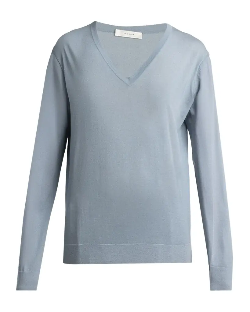 THE ROW Naius Long-Sleeve V-Neck Wool Top