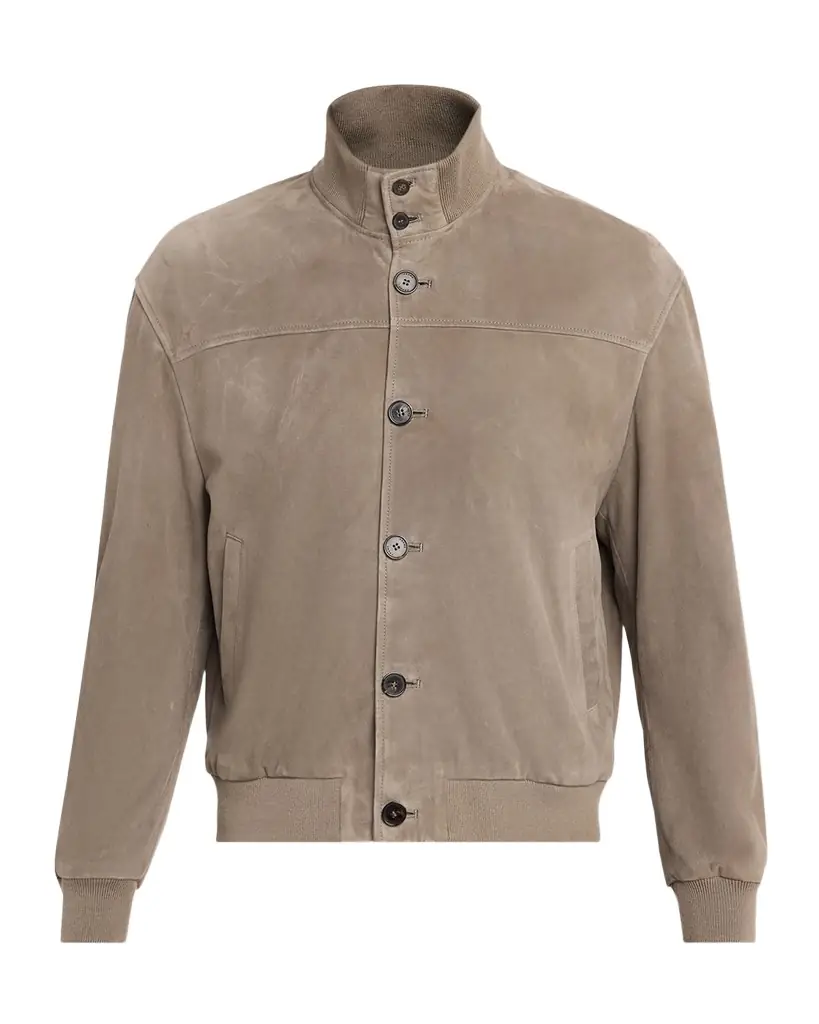 FRAME Men 's Rib Collar Suede Jacket - Women's Clothing