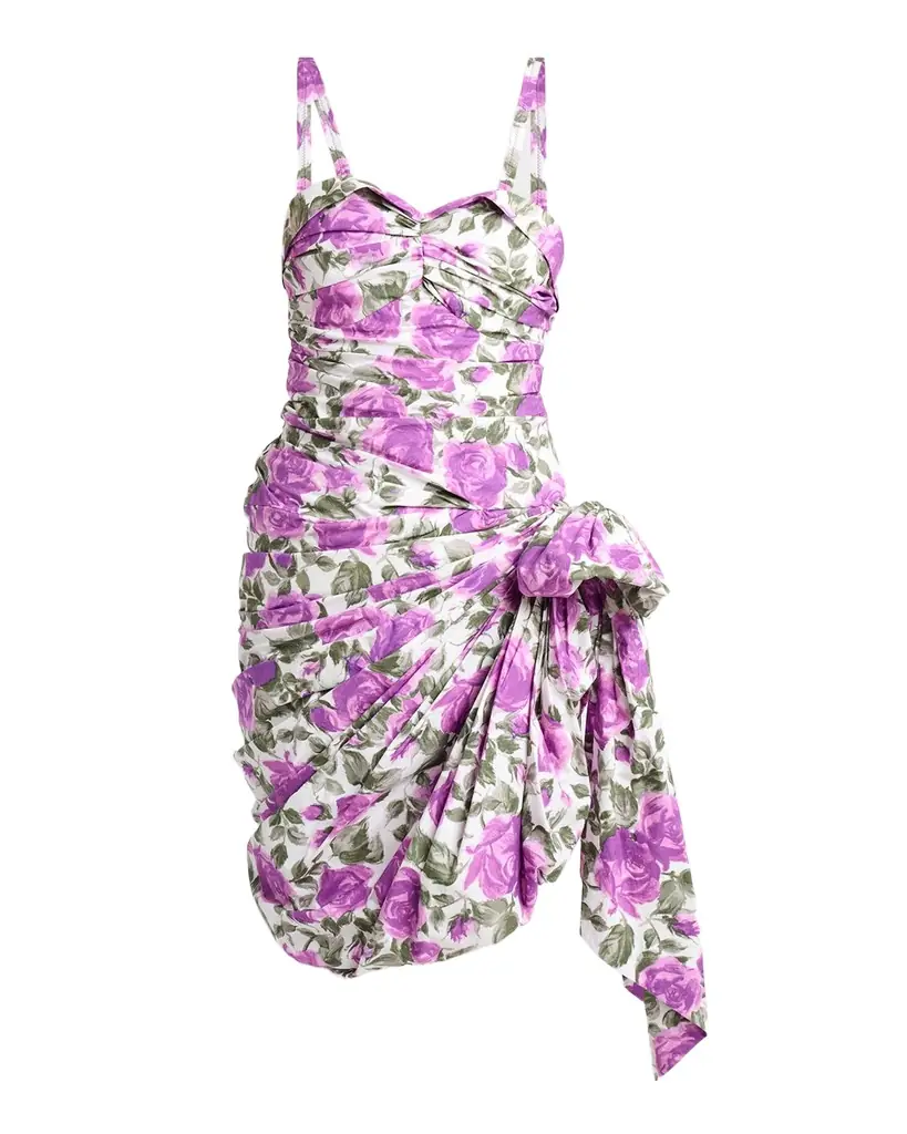 Chloe Sleeveless Ruched Floral Cotton Bow Dress