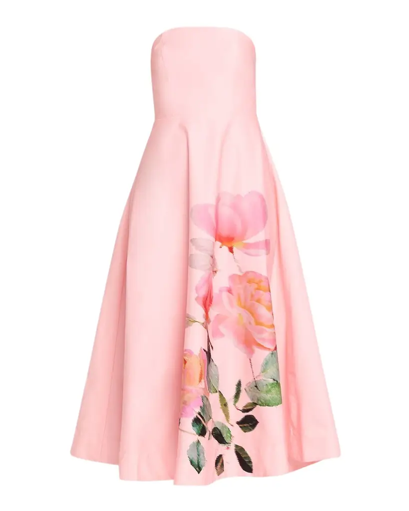 As It May Strapless Floral-Print Midi Dress