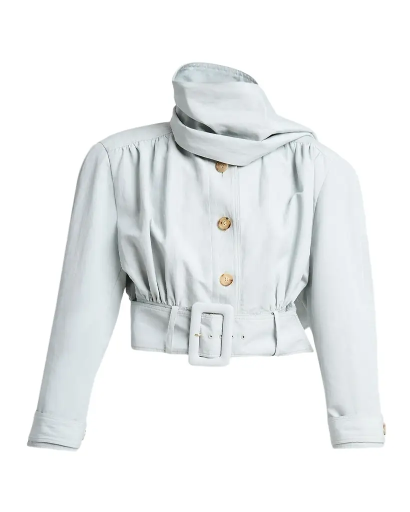 Chloe Neck-Scarf Belted Linen Crop Jacket