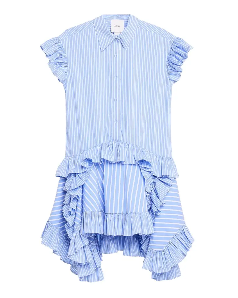 AKNVAS Mila Pinstripe Ruffled Poplin Dress
