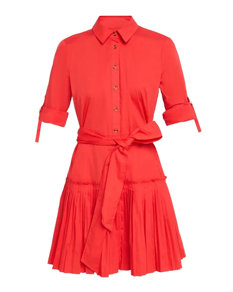 Shoshanna McLean Pleated Stretch Cotton Mini Shirtdress