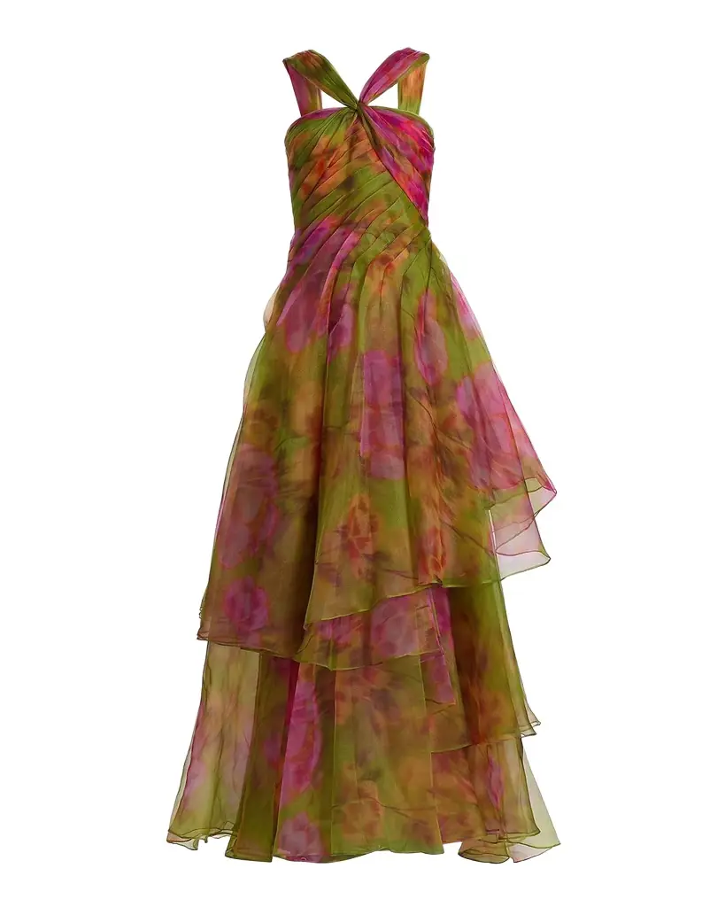 Theia Rosalinda Twisted Halter Gown