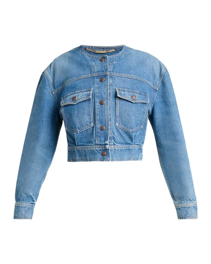 Chloe Collarless Denim Crop Jacket
