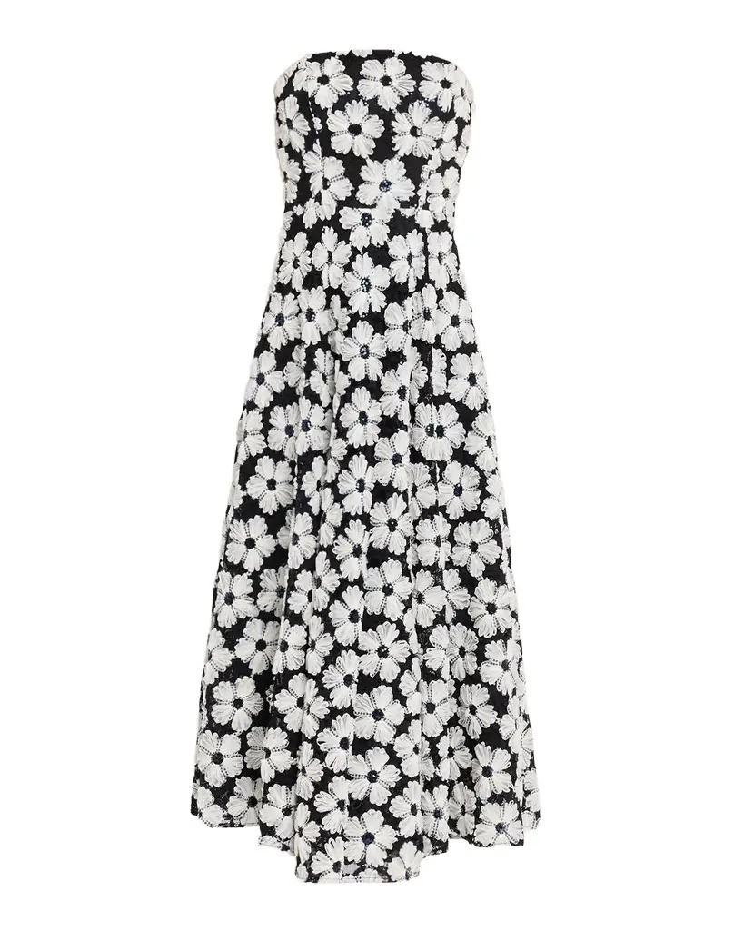 Shoshanna Miller Strapless Floral Tulle Chiffon Maxi Dress