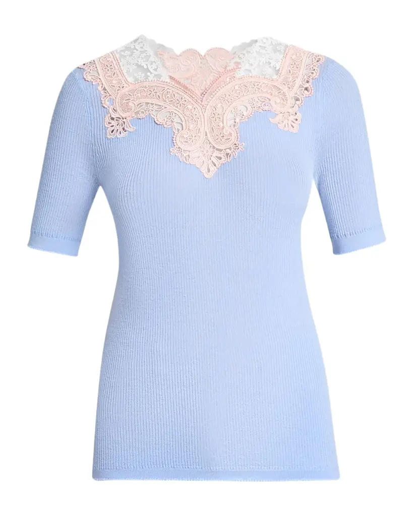 Chloe Floral Guipure Lace V-Neck Fitted Top