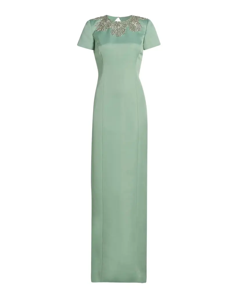 Theia Sorelia Beaded Duchess Satin Column Gown