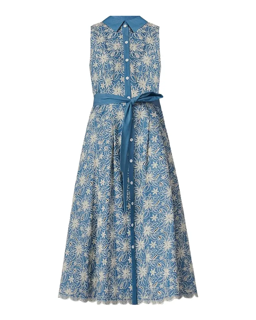 Shoshanna Kendra Floral-Embroidered Cotton Midi Dress