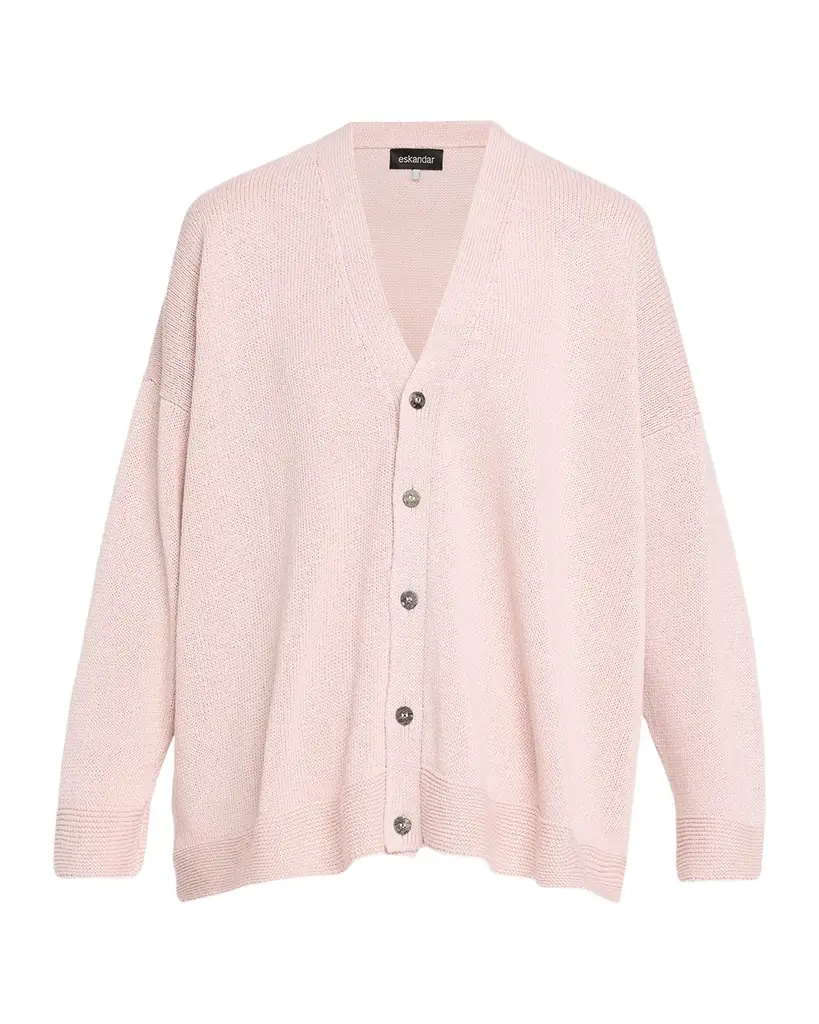 Eskandar Cotton Linen V-Neck Cardigan - Mid Length
