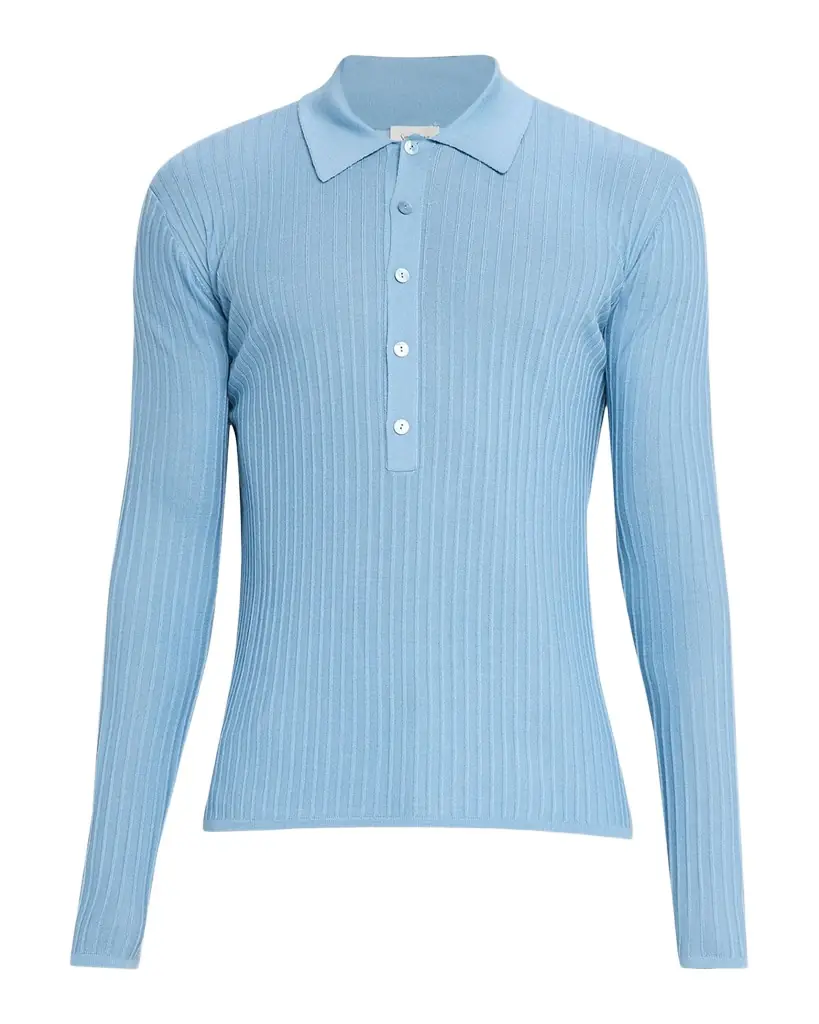 Saint Laurent Men 's Wool, Cashmere and Silk Ribbed Polo Sweater