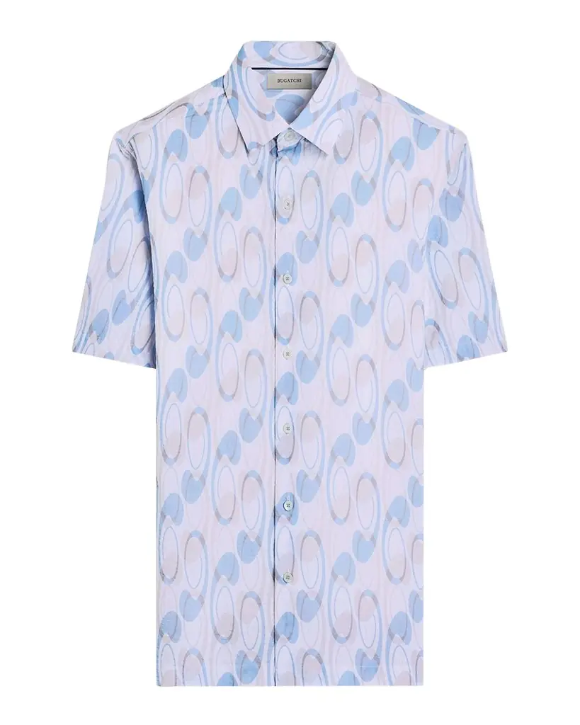 Bugatchi Men 's Orson Abstract-Print Cotton Seersucker Short-Sleeve Shirt