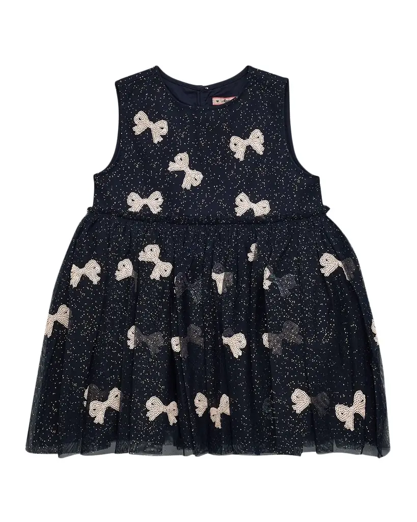 Konges Slojd Girl 's Yvonne Sequined Bow Tulle Dress, Size 12M-6
