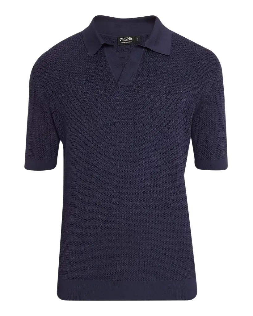 ZEGNA Men 's Premium Cotton Knit Johnny-Collar Polo Shirt