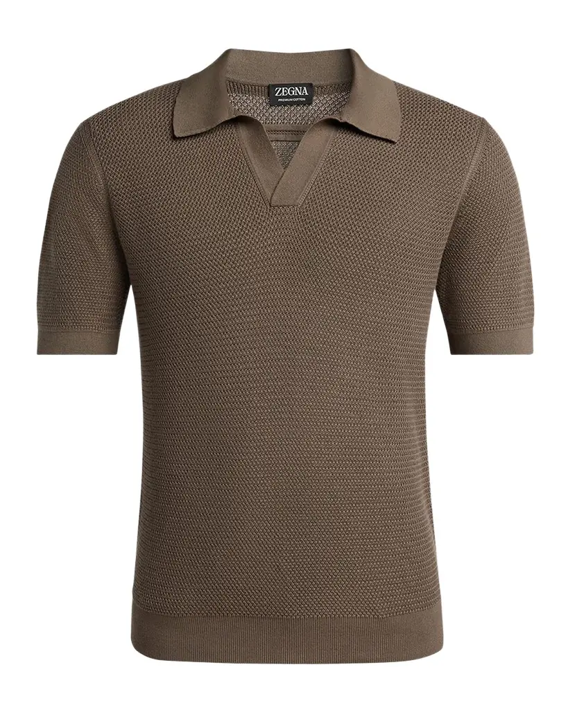 ZEGNA Men 's Premium Cotton Knit Johnny Collar Polo Sweater