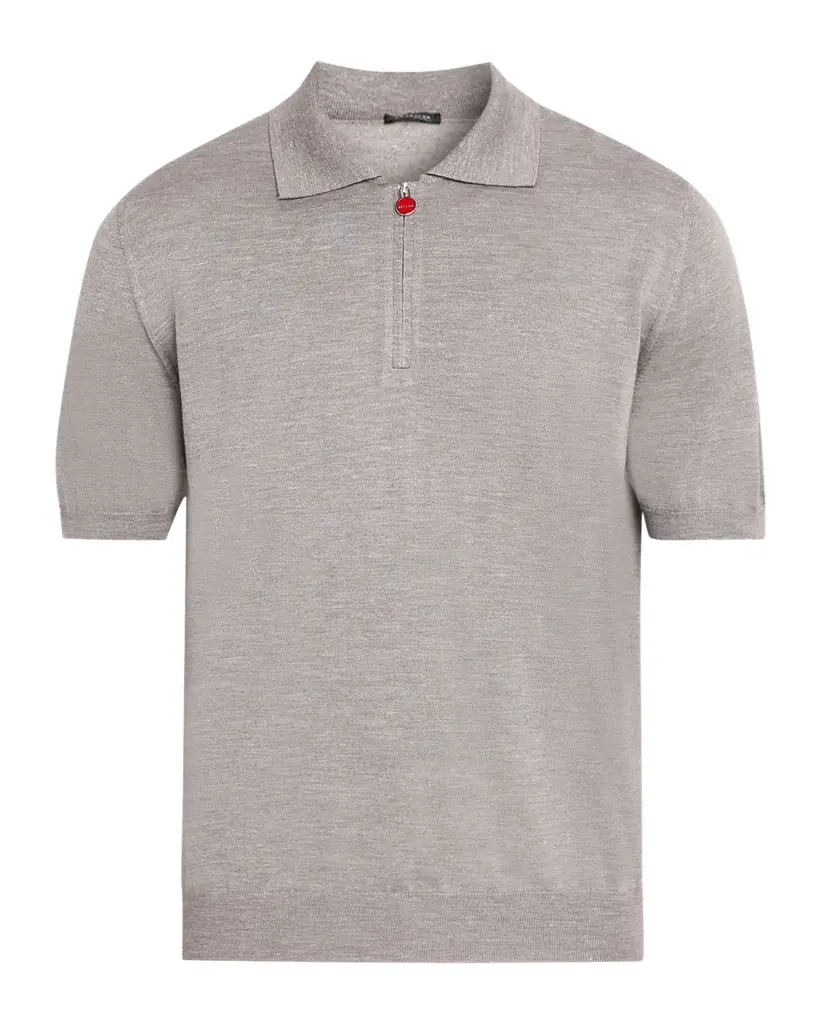 Kiton Men 's Silk, Cashmere and Linen Quarter-Zip Polo Shirt