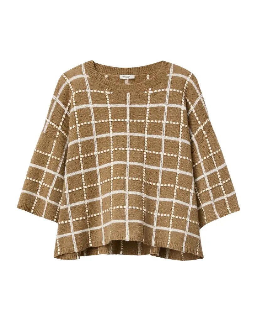 Lafayette 148 New York Oversized Cashmere-Linen Grid Sweater - Women's Clothing