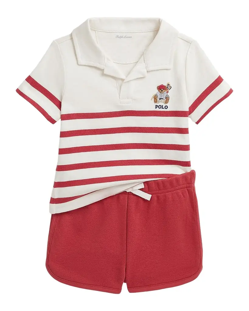 Polo Ralph Lauren Boy 's Striped Cotton Jersey Polo Shirt & Shorts Set, Size 3M-24M