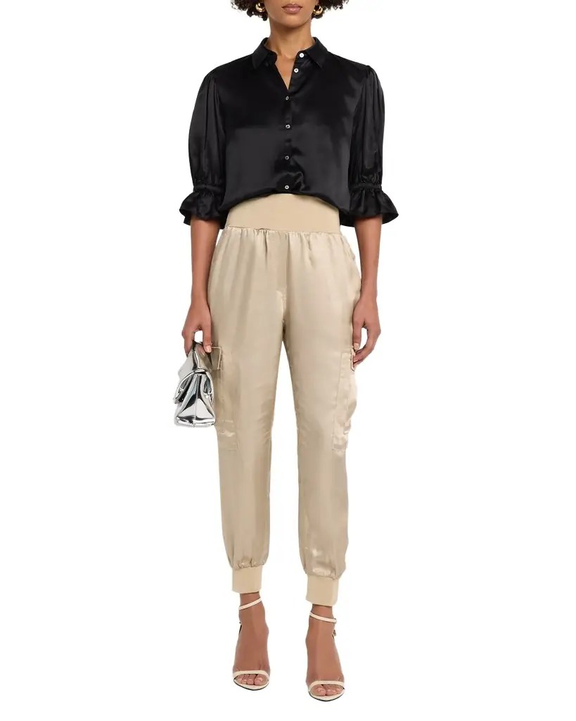 Cinq a Sept Fiona Silk Satin Short-Sleeve Top