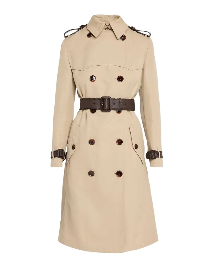 Burberry Foxfield Leather-Trim Double-Breasted Trench Coat
