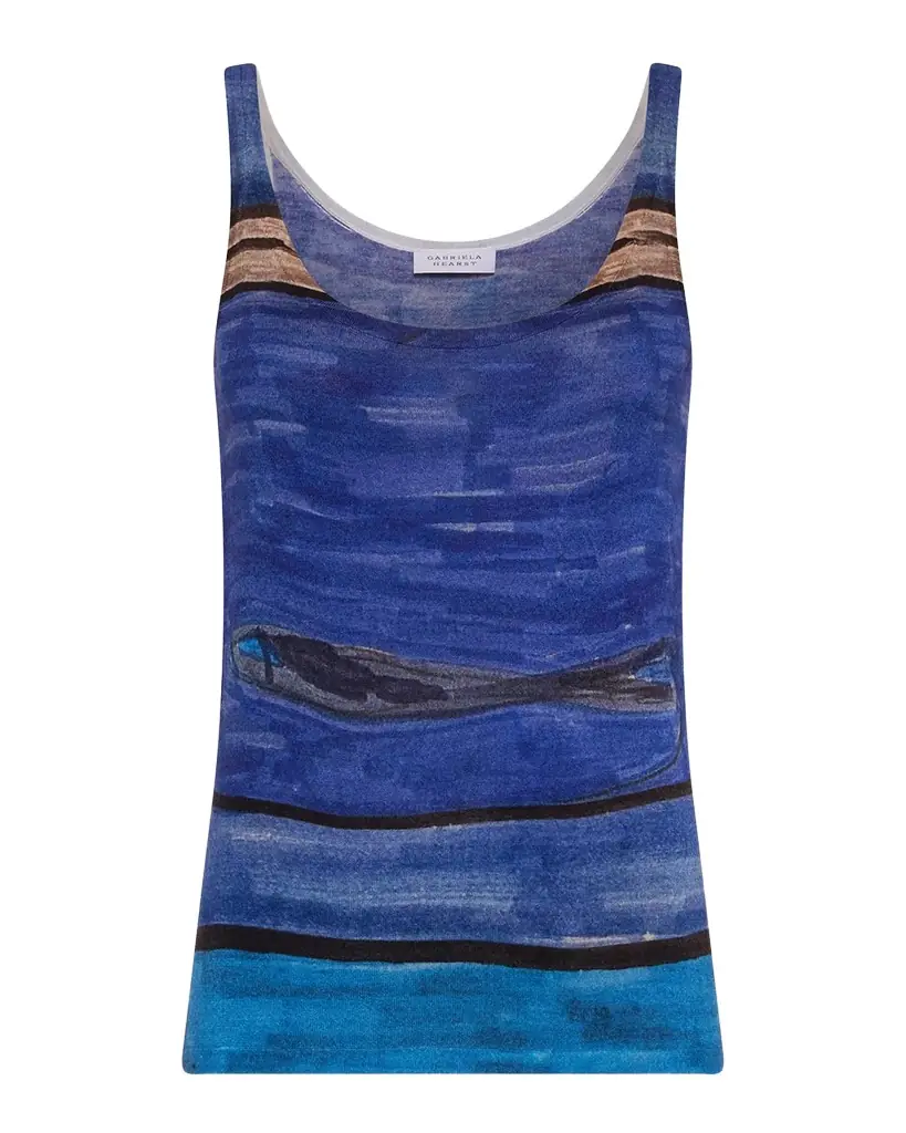 Gabriela Hearst Ecliptor Scribble-Print Cashmere-Silk Knit Tank Top