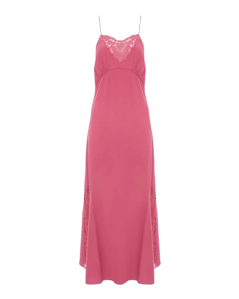 Chloe Lace-Trim Empire Silk Midi Slip Dress