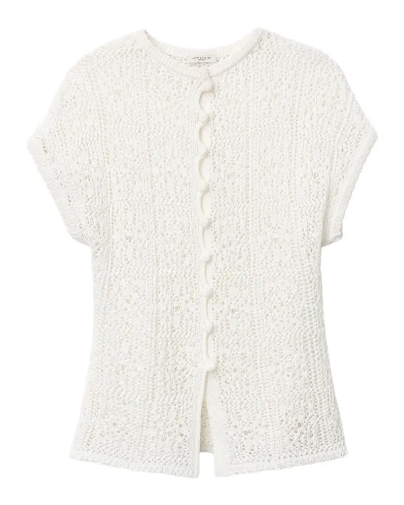 Lafayette 148 New York Lace-Stitch Cotton Knit Sweater