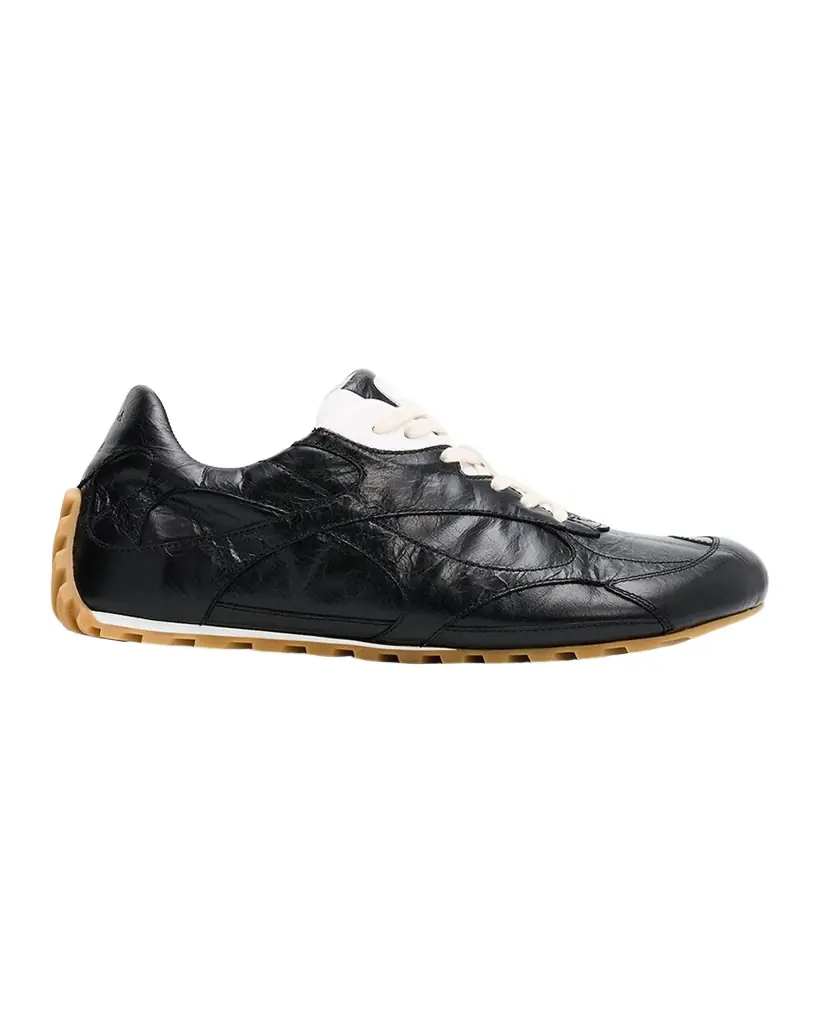 Bottega Veneta Men 's Crinkle Leather Intreccio-Sole Low-Top Sneakers
