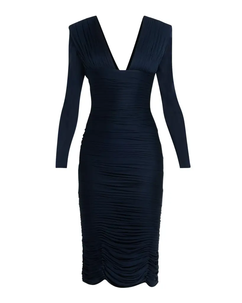 Versace Gathered Long-Sleeve Midi Dress