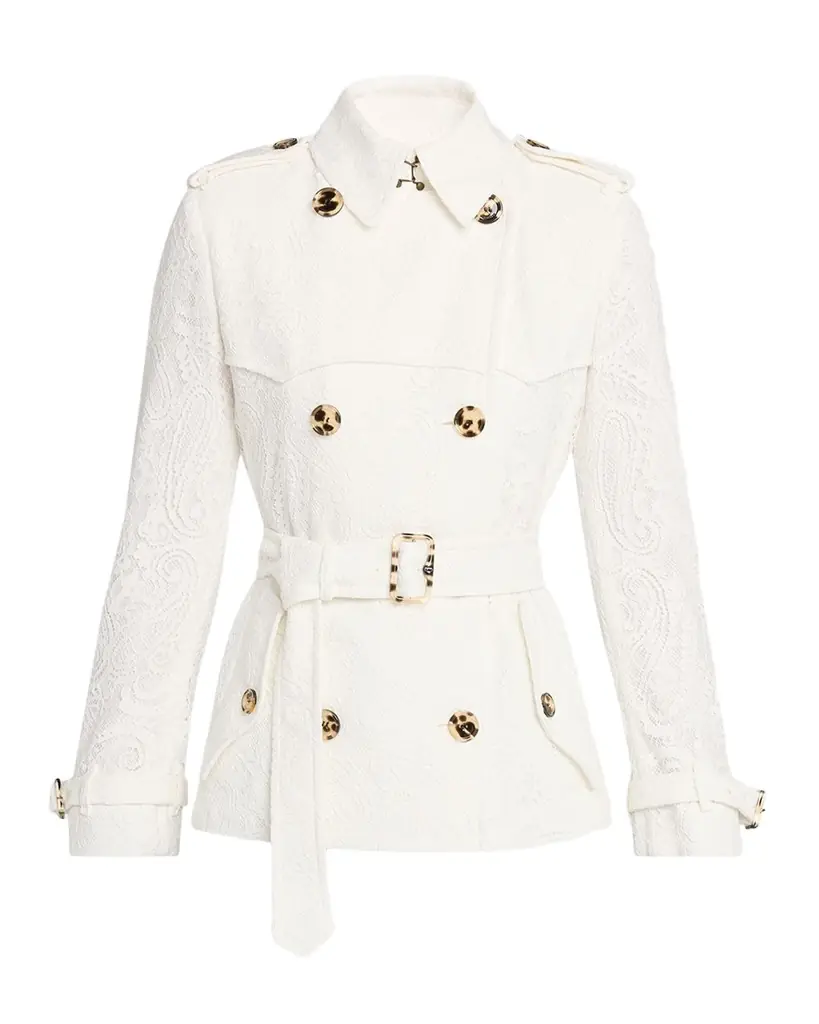 Burberry Foxfield Lace Double-Breasted Short Trench Jacket