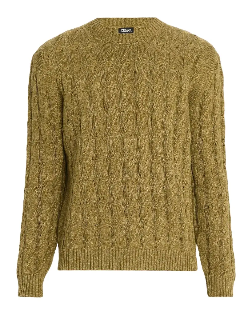 ZEGNA Men 's Cable-Knit Melange Cashmere-Blend Crewneck Sweater