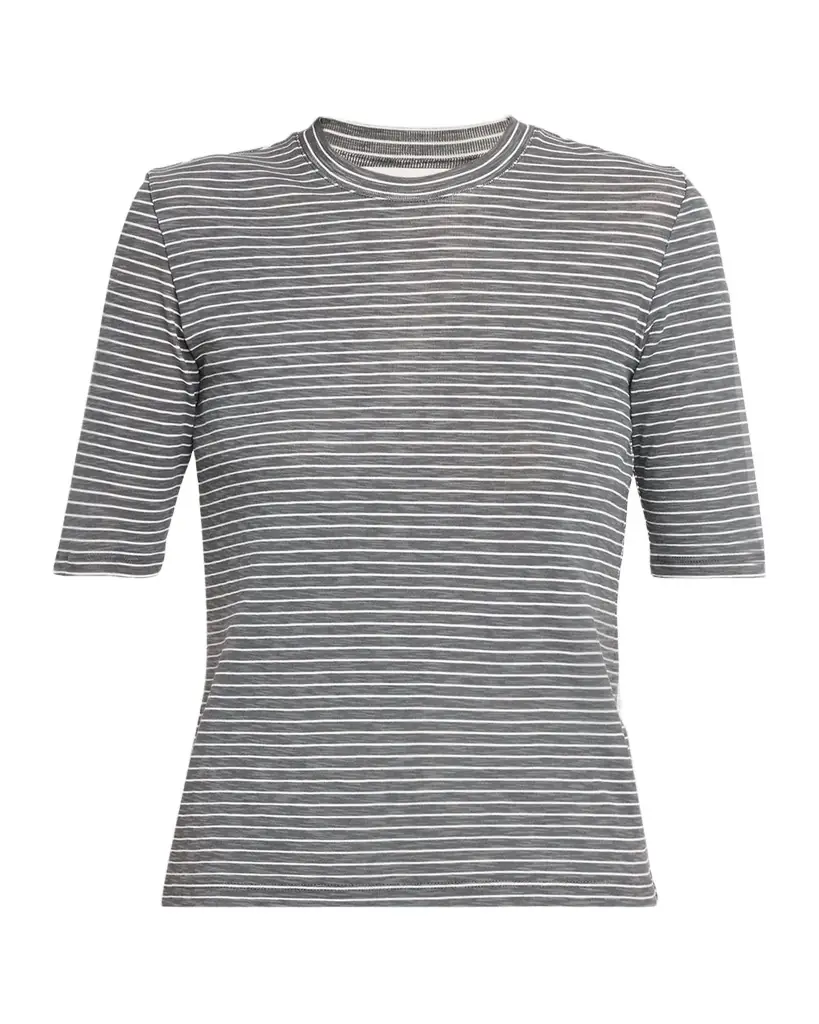 Vince Stripe Elbow-Sleeve Top
