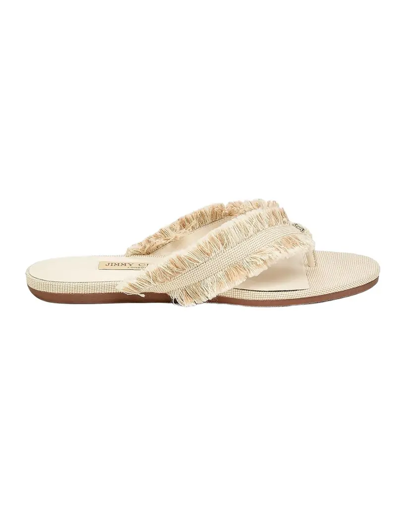 Jimmy Choo Bay Frayed Flecked Canvas Flat Thong Sandals
