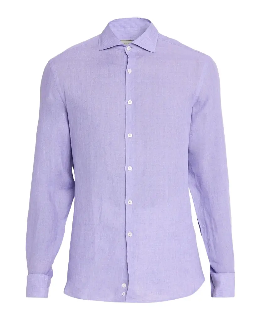 Canali Men 's Solid Linen Sport Shirt