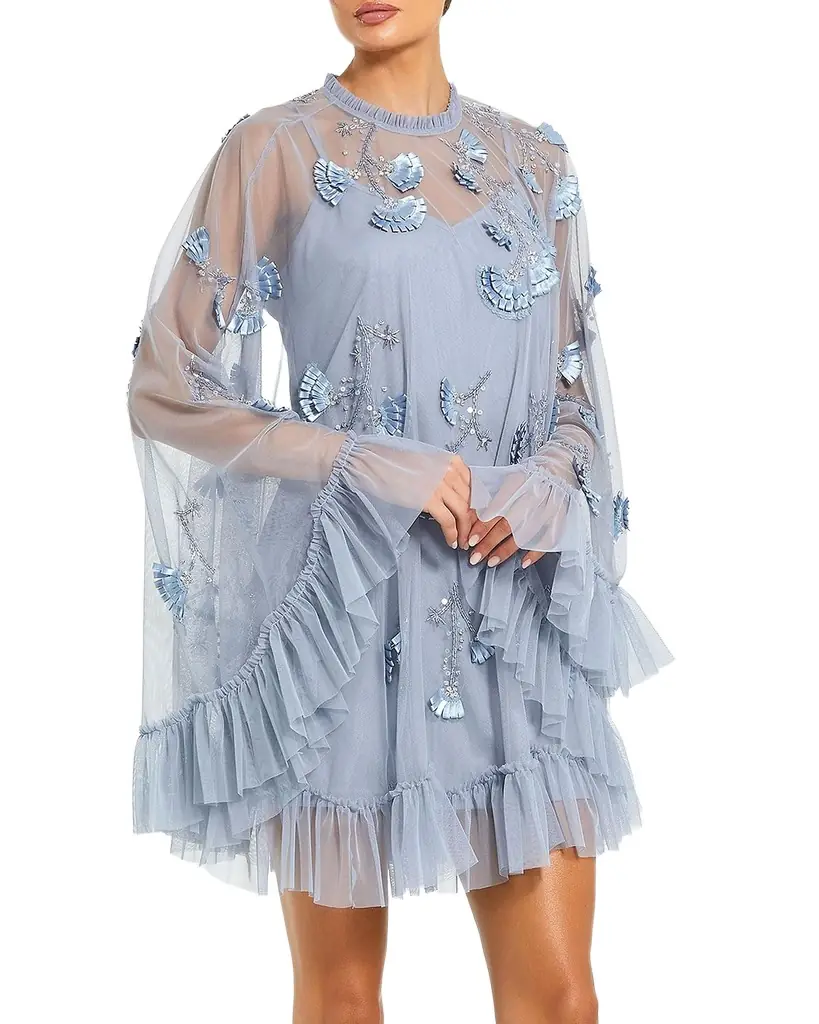 Mac Duggal Embellished Mesh A-Line Mini Dress