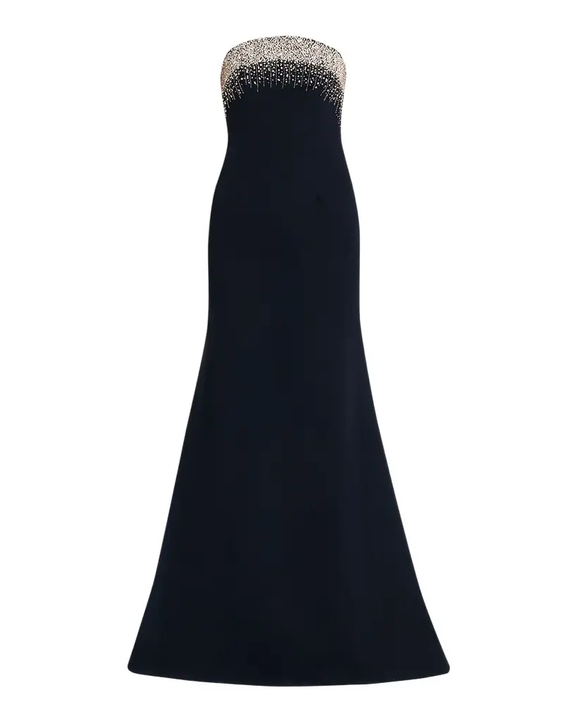 Naeem Khan Crystal Embroidered Strapless Trumpet Gown
